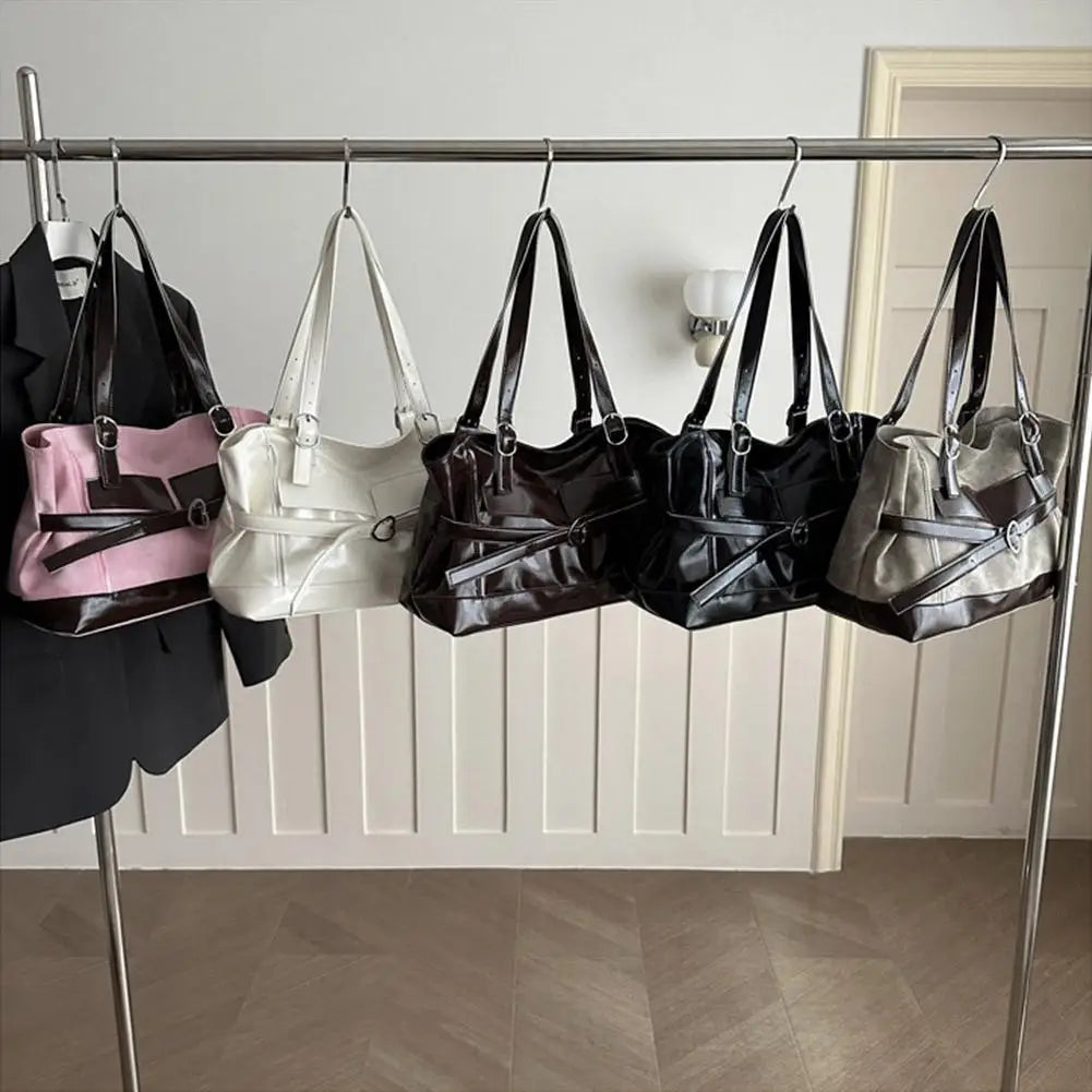 Retro Belt Buckle Underarm Shoulder Bag Women Large Capacity Commuter Tote Bag Vintage Casual Handbag Female Purse