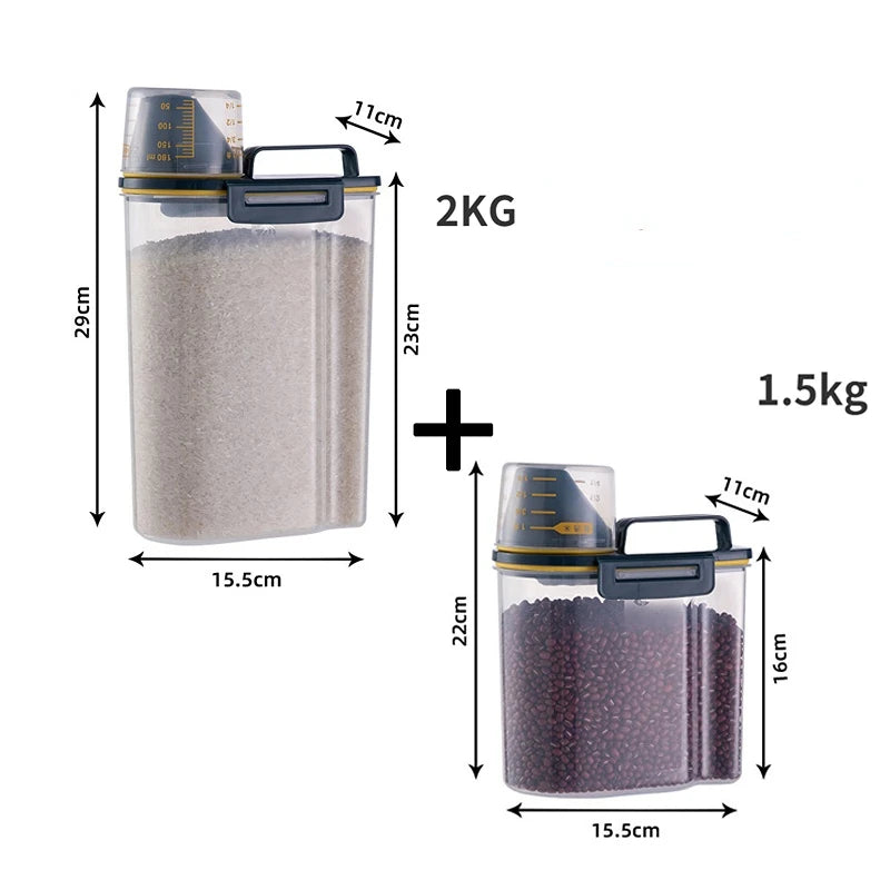 Dog Cat Food Pail Plastic Storage Tank with Measuring Cup Container Moisture-proof Sealed Jar Pet Supplies Accessories
