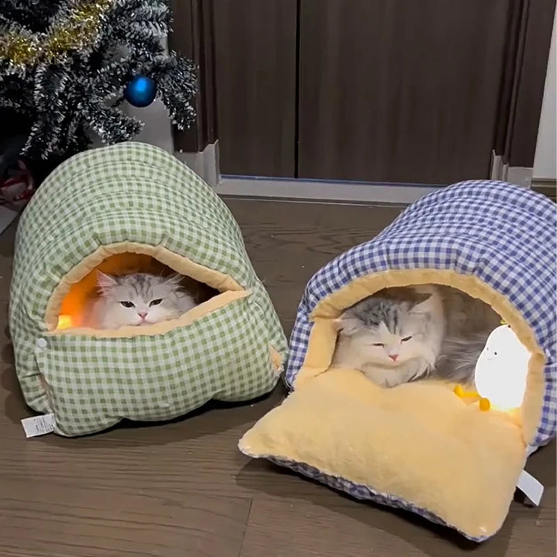 Foldable Pet Sleeping Bed for Cats And Dogs Thickened Semi-Enclosed Soft Indoor Design Warm for Autumn And Winter