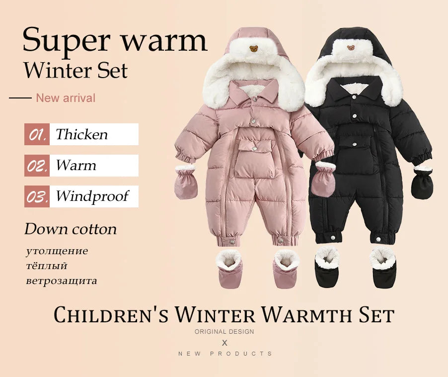 Ircomll Winter Baby Jumpsuit Thick Warm Infant Hooded Inside Fleece Jacket Newborn Boy Girl Coat Overalls Cotton Down Jacket