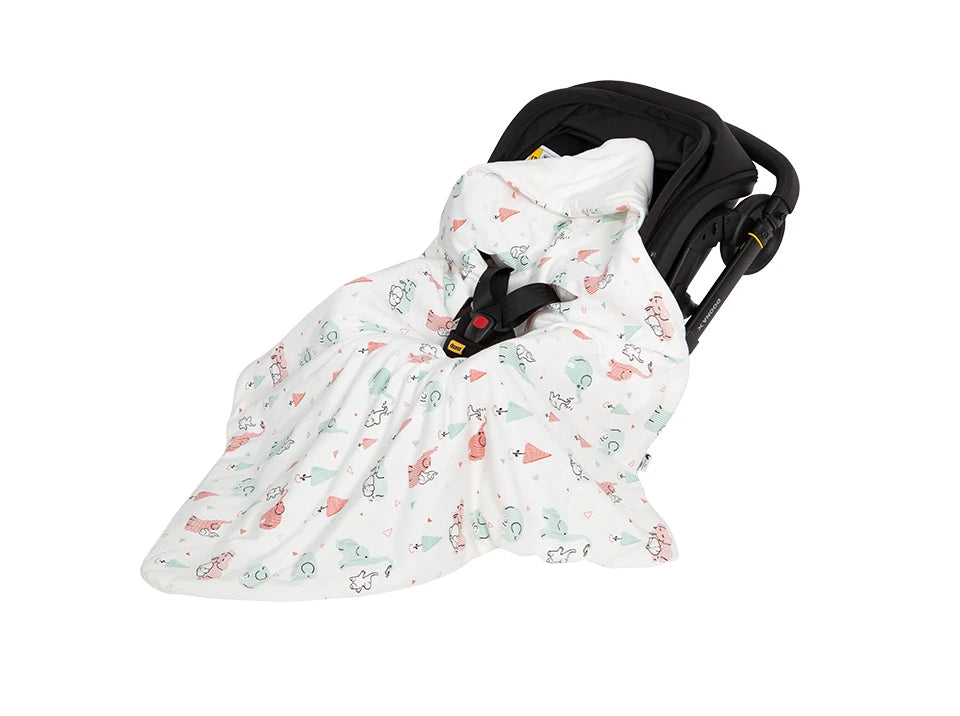 Newborn Basket Blanket 90*90Cm Autumn Windproof Warm Hooded Envelope In Baby Car Seat Cute Elephant Print For Girls