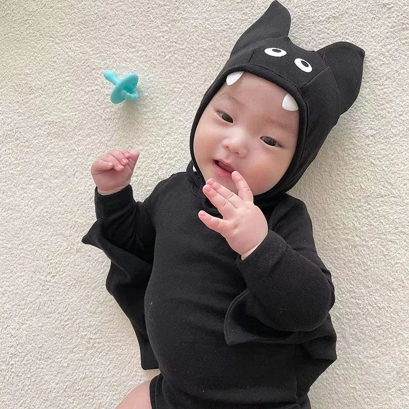 2025 New Baby Halloween Clothes Set Boys Girls Cute Bat Sleeve Bodysuit + Hat  Toddler Fashion Kids Halloween Party Clothing