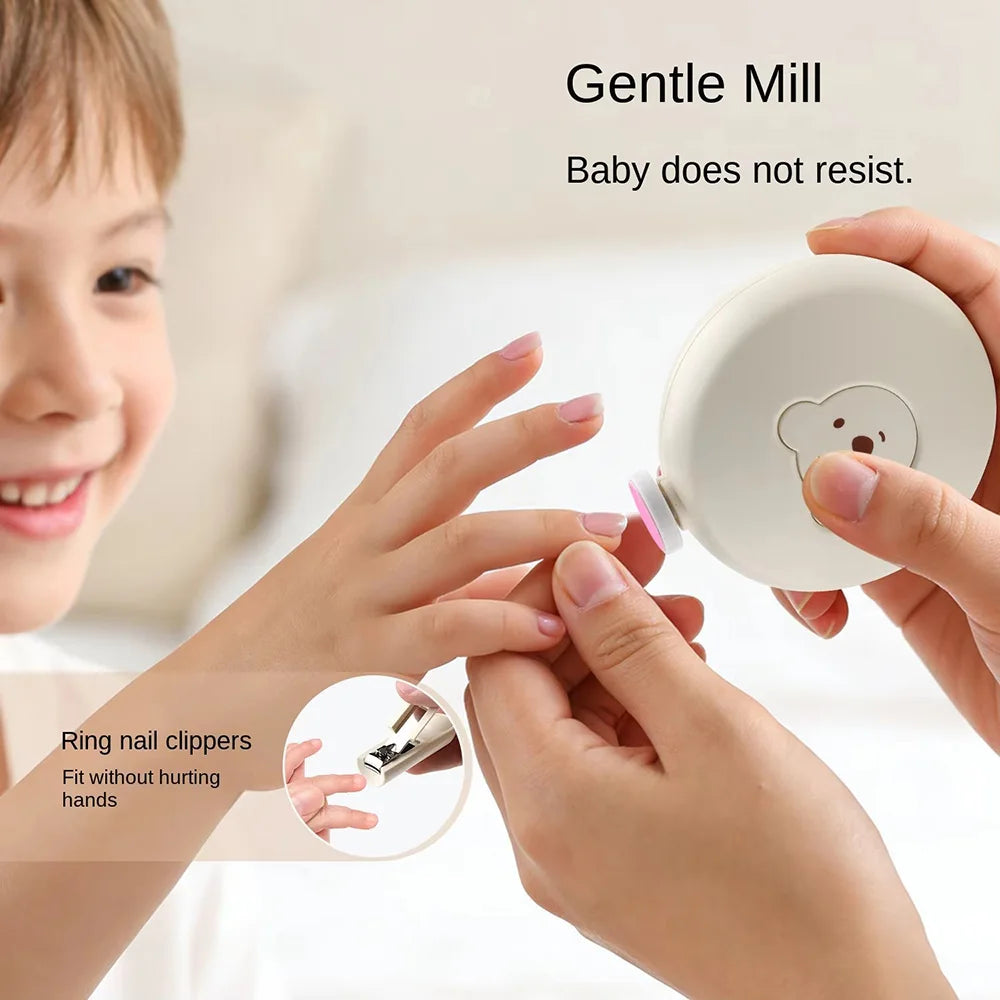 Children's Electric Nail Grinder & Clippers for Baby Mute Trimmer with Bear Pattern Nail Polisher Tool Baby Care Manicure Set