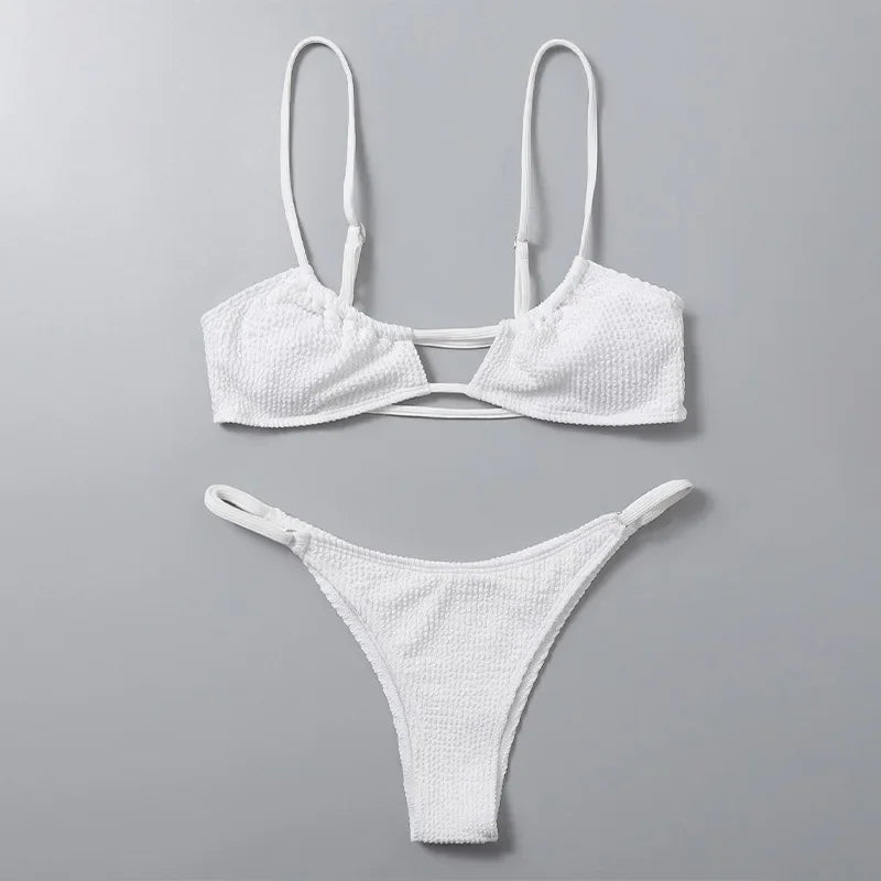 Sexy Ribbed Bandeau Mircro Mini Bikini Sets Two Pieces  Women Thong Swimsuit Female Bathing Suit Swimwear Biquini