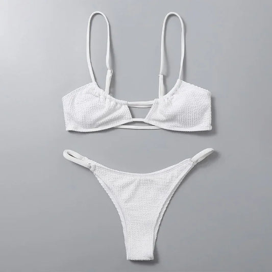 Sexy Ribbed Bandeau Mircro Mini Bikini Sets Two Pieces  Women Thong Swimsuit Female Bathing Suit Swimwear Biquini