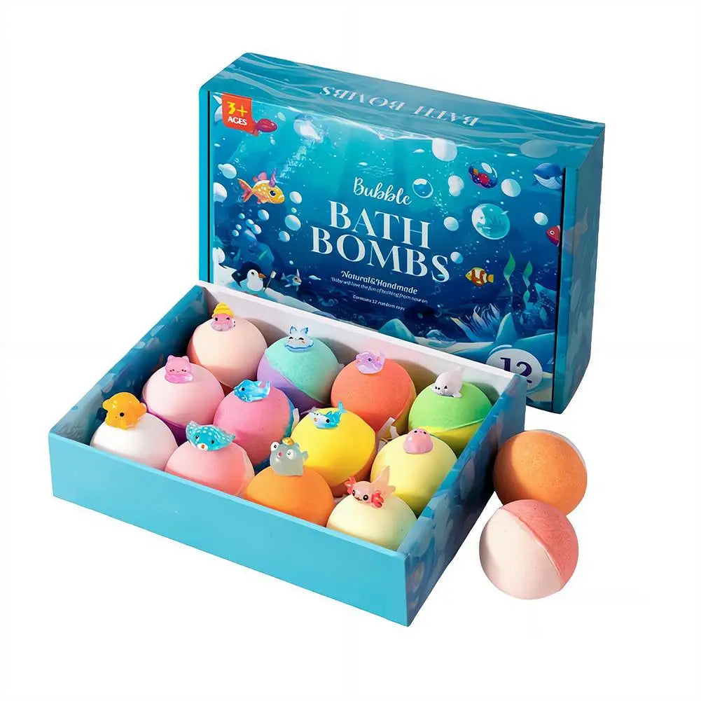 12PCS Flower Fruit Sea Salt Bubble Ball Bath Set with Surprise Toy,Kid Bath Gift Ocean gentle & safe Bath Bubble Ball Set ﻿
