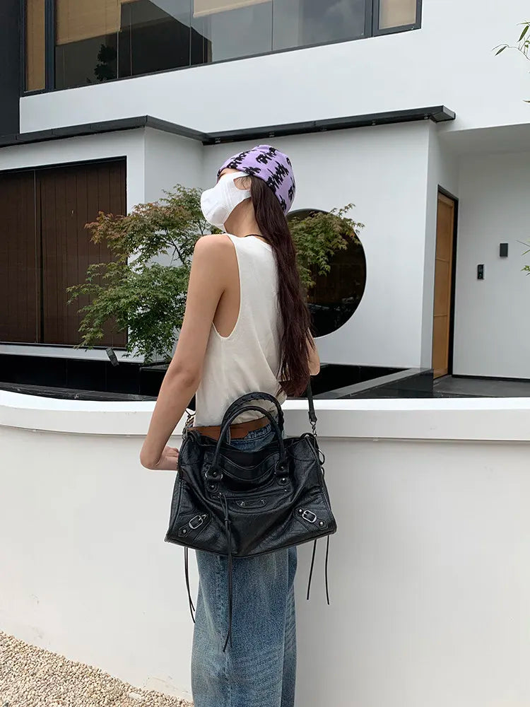 Luxury Designer City Motorcycle Shoulder Tote Bag for Women Large Capacity Autumn Winter Handbag Crossbody Stylish Women's Bag