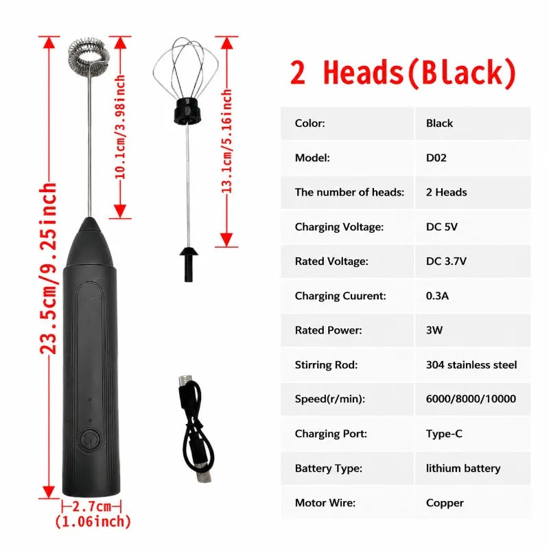 Electric Coffee Frother/MILK Whisk+Egg Beater MINI Food Blender USB Rechargeable Handheld Three Speeds Espresso Tools