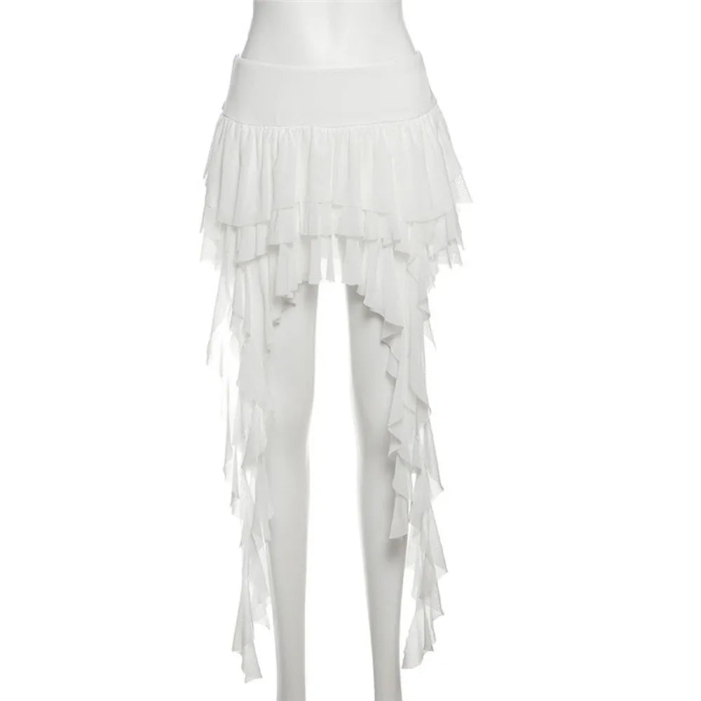 Casual High Waist Women's Tiered Skorts Layered Asymmetrical Hem Mini Skirt Ruffled Flowy Goth Skirt Summer Wear