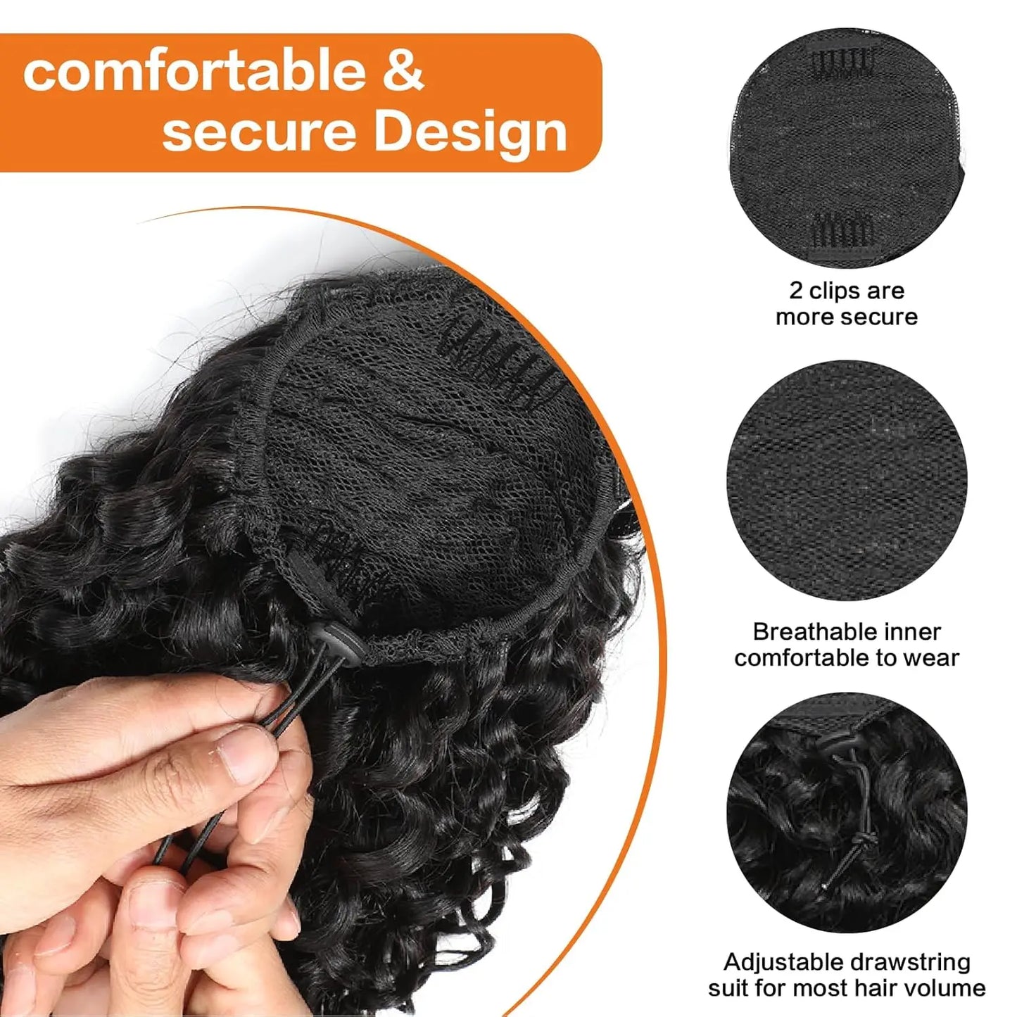 Water Wave Drawstring Ponytail Human Hair Extension 100% Real Human Hair Brazilian Remy Clip In For Women Ponytail Natural Color