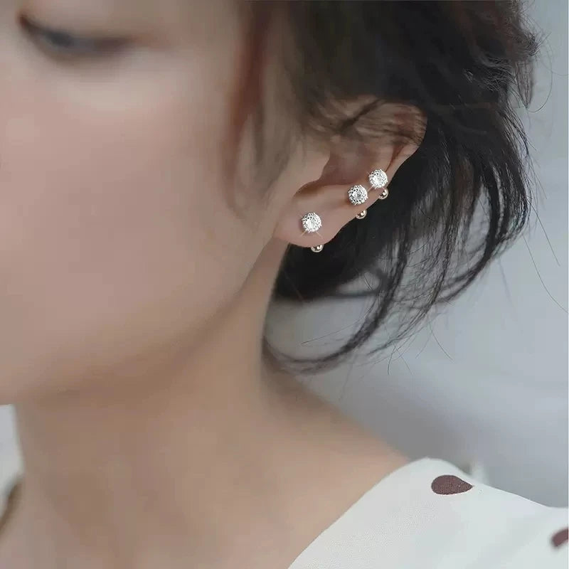925 Sterling Silver Flash Earrings Shiny Zircon Earrings Female Gold Color Screw Ear Bone Jewelry for Women Fashion Accessories