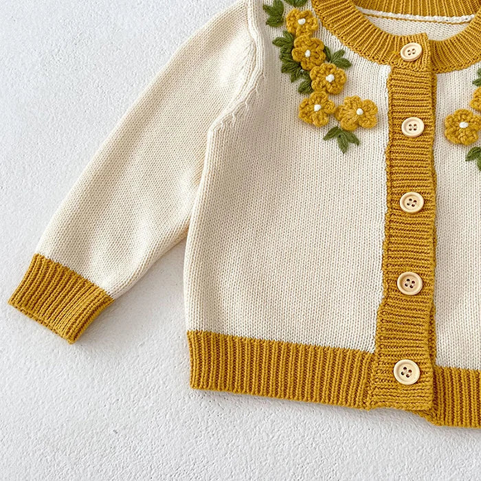 Autumn Winter Newborn Baby Girls Knitting Clothing Set Floral Embroidery Cardigan+Jumpsuit Infant Baby Knitted Clothes Suit