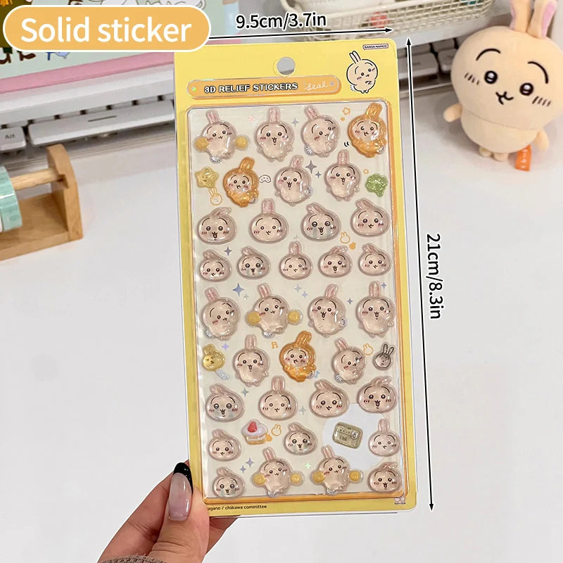 Chiikawa Cartoon 3D Sticker DIY Laptop Scrapbook Decal Aesthetic Crystal Stickers Kawaii Solid Decorative Sticker ちいかわ ボンボンシール