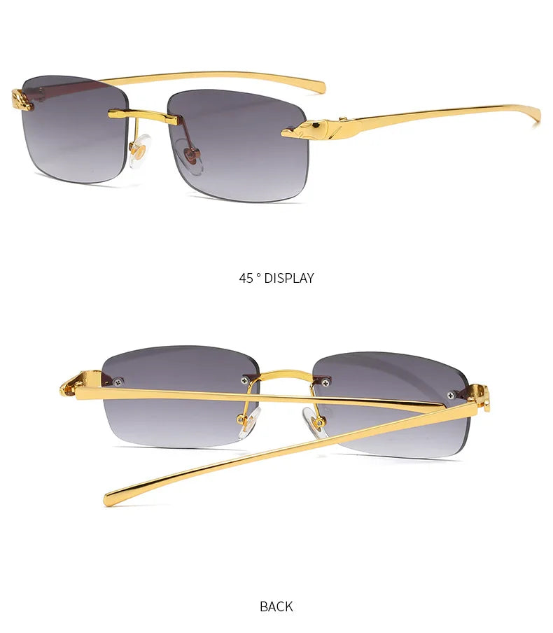 Fashion Vintage Rimless Square Sunglasses Women Men Luxury Brand Designer Popular Travel Driving Metal Small Sun Glasses