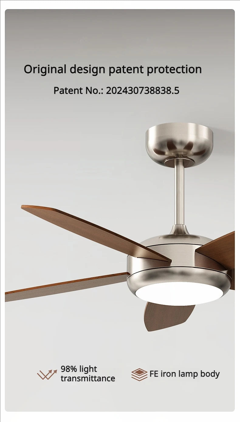 Living Room Fan Lamp Chandelier, Vintage American Style, Bedroom Room Electric Fan Integrated Silent Inverter, Dining Room Ceili