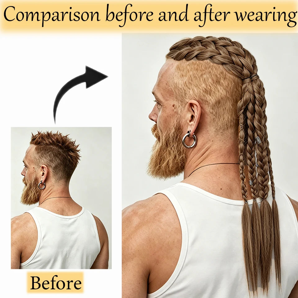 Long Braided Ponytail Extension Synthetic Twist Box Braids Pony Tail Hairpieces with Hair Ring Elastic Tie for Men Daily Party