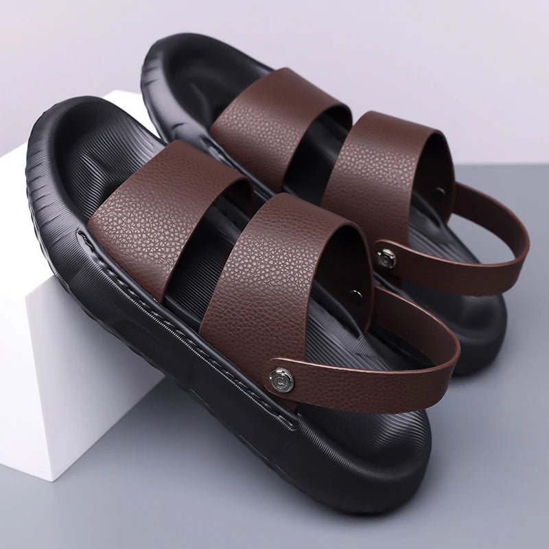Man Retro Outdoor Comfort Thick Soled Leather Sandals Men's Summer New Men Sandals Luxury Quality  Beach Anti Slip Men Slippers