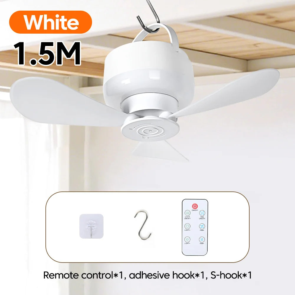 1.5/3M Ceiling Fan With LED Light and Remote Control USB Charging Household Outdoor Camping Tent Student Dormitory Bed Small Fan