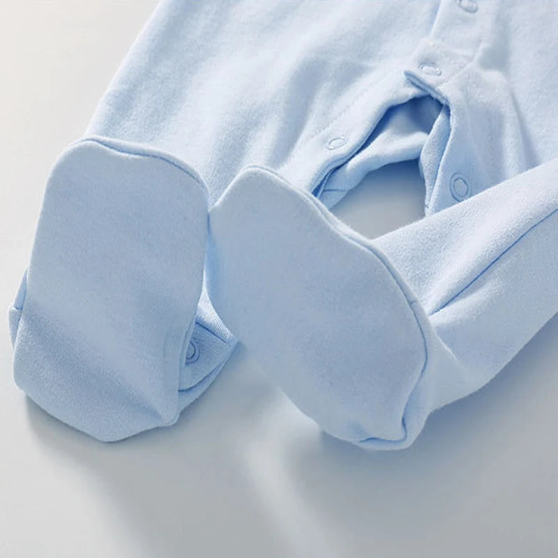 Unisex Baby Clothing Set with Jumpsuit Hat Bib Gloves Towel 5-Piece Solid Color Cotton Collection for Newborns to 6 Months