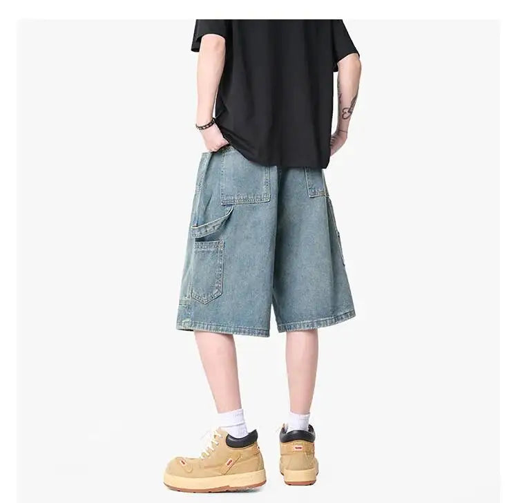 IEFB Workwear Men's Denim Shorts Multi Pocket Wide Leg Baggy Fit Casual Summer Streetwear Casual Cargo Jeans 9X2957