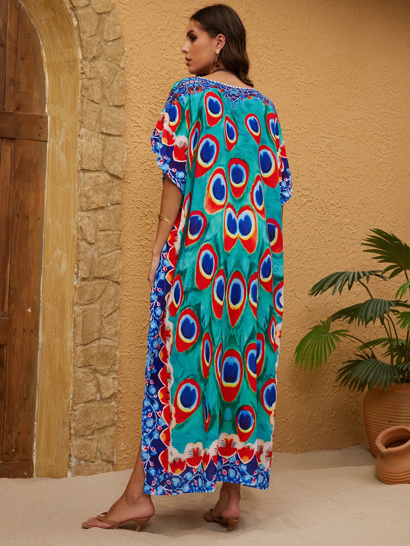 Women's Casual Kaftan Dresses Long Maxi Plus Size Geometric Print Beach Cover Up Vacation Outfits