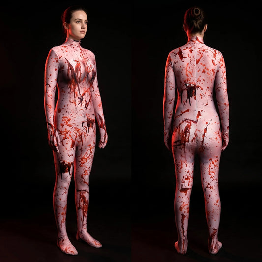 Halloween Adults Female Blood Splatter Costume Bloody Zombie Cosplay Zentai Horror Bodysuit Woman Romper Outfits Party Jumpsuits