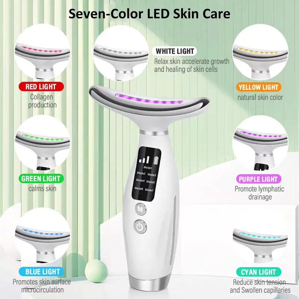 USB Rechargeable Anti Wrinkle Facial Massager 7color Neck Face Beauty Skin Tighten Facial Lift Device Reduce Double Chin Tool