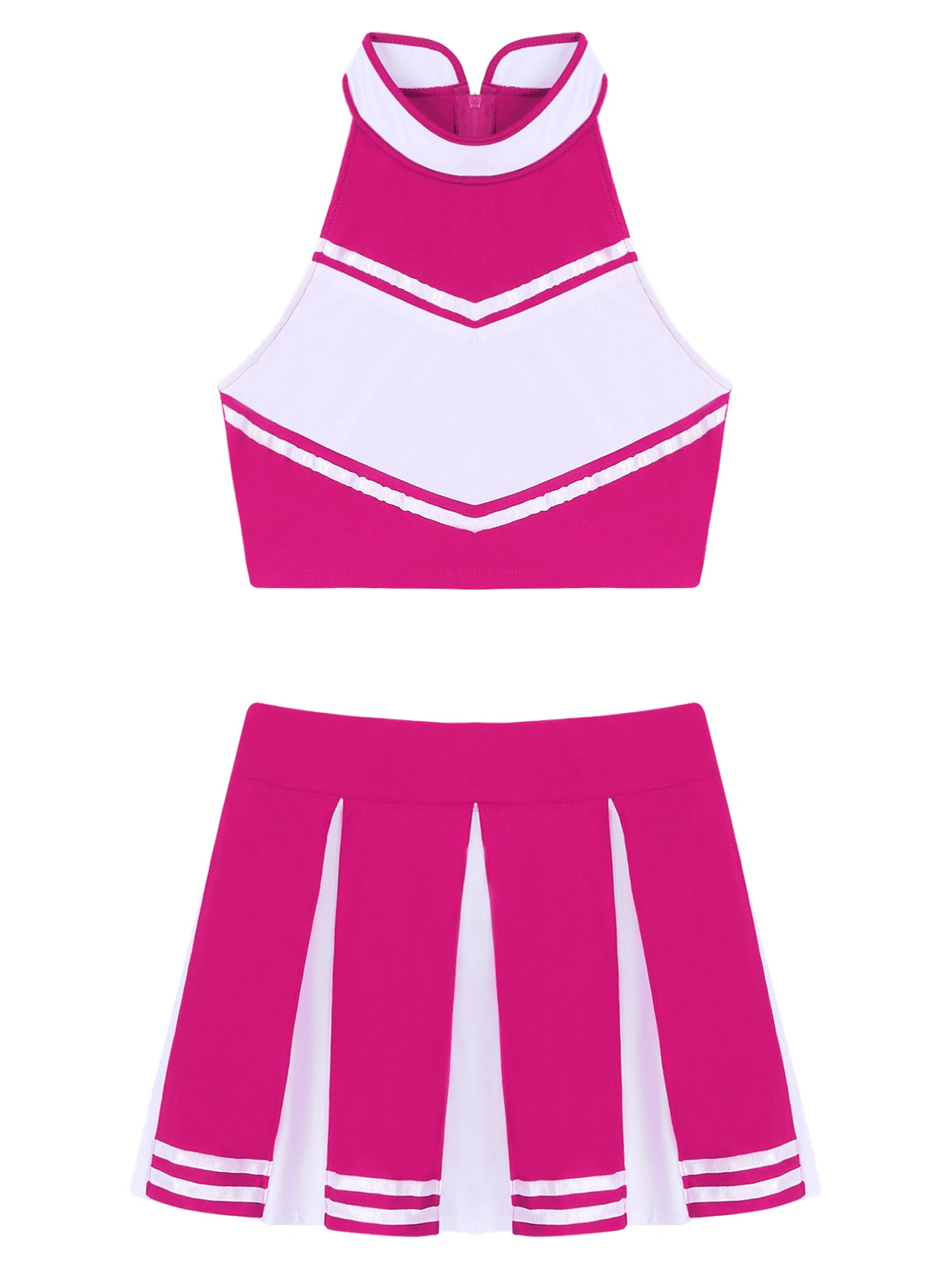 Women Cheerleading Cheerleader Costume Uniform School Girls Carnival Cosplay Outfits Stand Collar Crop Top with Mini Skirt
