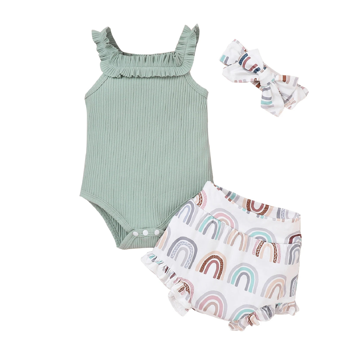 Summer Boys and Girls Are Comfortable and Cute 0-1 Years Old, Three-Piece Set with Pit Strip Suspenders + Shorts