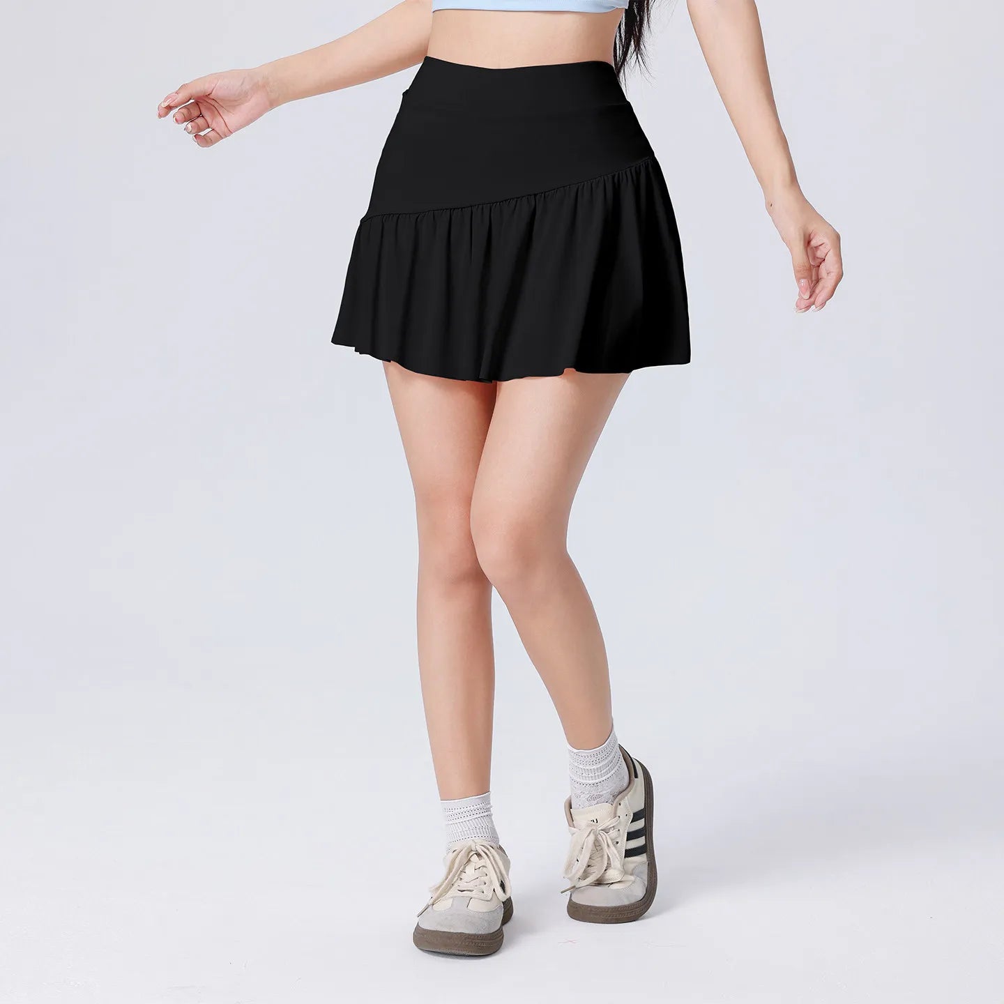 Women High Waist Asymmetrical Tennis Skirt Built-in Shorts Quick Dry Breathable Workout Running Sports Mini Skort