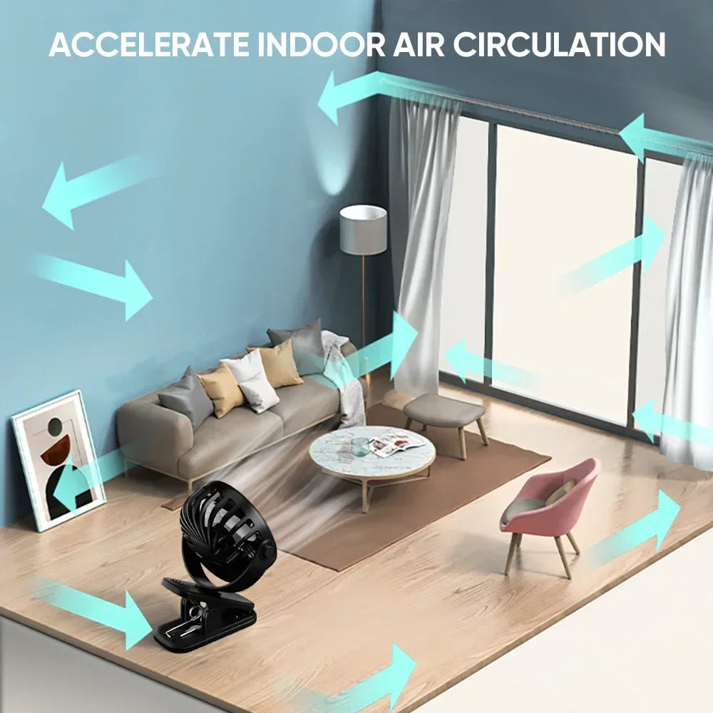 NEW Portable Clip on Fan USB Desk Fan 3 Speeds Quiet Wind Rotate Personal Electric Fan Standing Fans For Office Student Deskto