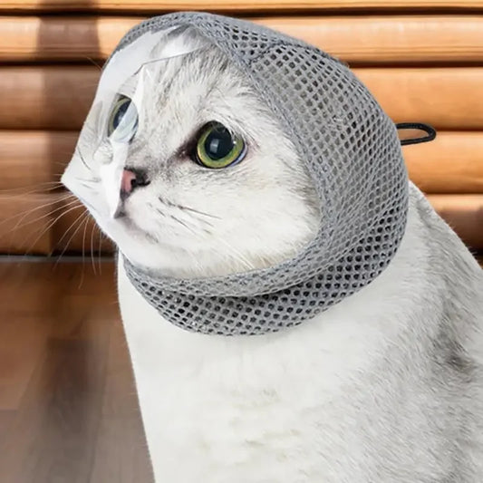 Cat Muzzle for Grooming Breathable Kitten Mesh Muzzles Adjustable Pet Grooming Muzzle Anti Scratch Cat Grooming Restraint Bags