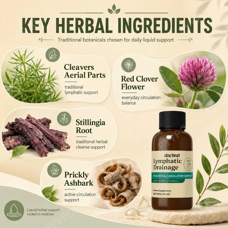 Lymphatic Drainage Drops Herbal Liquid Extract Cleavers Red Clover Stillingia Prickly Ash Botanical Supplement 59ml 2 fl oz