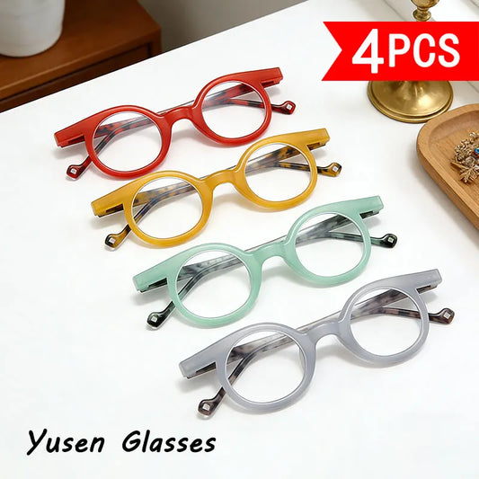 4-Pack of New Stylish Candy-Colored Reading Glasses with Magnification Ranging from +1.0 to +4.0, Available in Various Color Combinations, Suitable for Middle-Aged and Elderly People to See Close-Up Objects, Etc