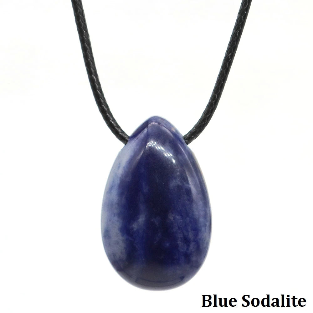 Natural Stone Water Drop Shape Necklace Pendant Rose Quartz Amethyst Lapis Lazuli Healing Crystal Gemstone Charm Jewelry Gifts