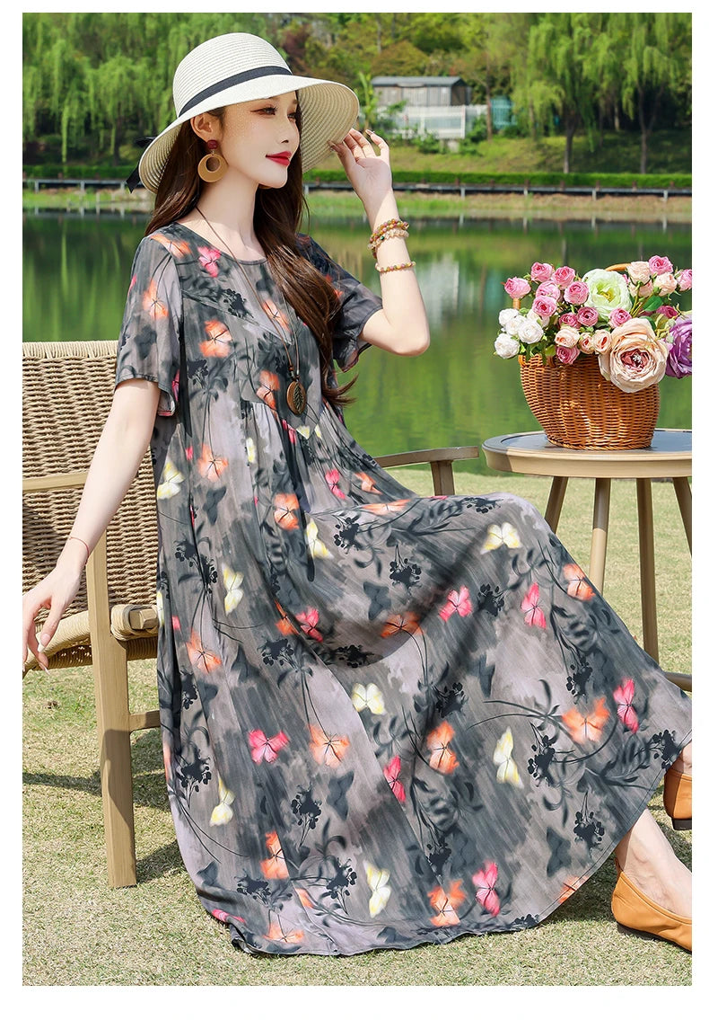 New Fashion Summer Dresses For Women 2025 Elegant Casual Short Sleeve Dress Soild Colour Women Clothing