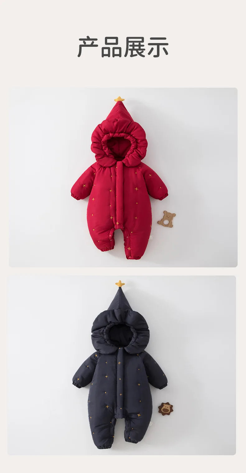 Winter Baby Romper Infant Thick Quilted Cotton Jumpsuit with Hood Warm Outwear for Outdoor Clothes Newborn Hooded Thick Coverall