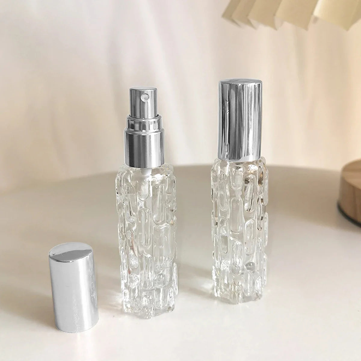 Perfume Bottle 1pc 10ml Glass Spray Bottle Aluminum Line Mist Sprayer Head Perfume Dispenser Bottle Press Empty Bottle Travel