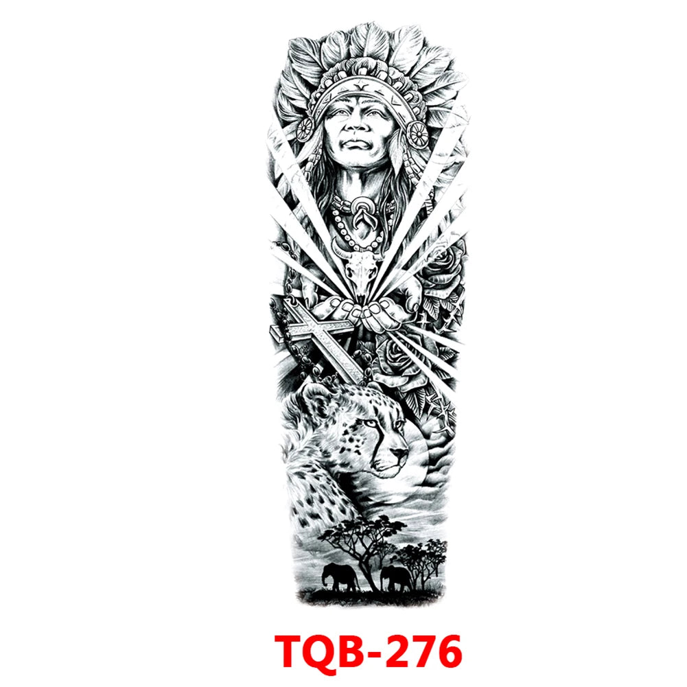 Large Arm Sleeve Tattoo Rose Gear Clock Eye Waterproof Temporary Tatto Sticker Lion Wolf King Body Art Full Fake Tatoo Women Men