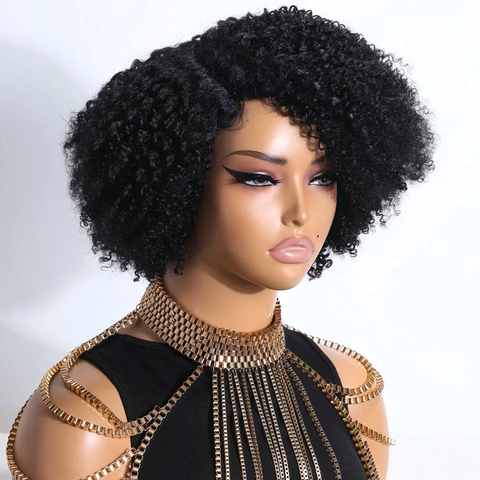 Lekker Short Pixie Afro Kinky Curly C Part Lace Bob 100% Human Hair Wigs For Women Brazilian Remy Hair Glueless Daily Black Wigs