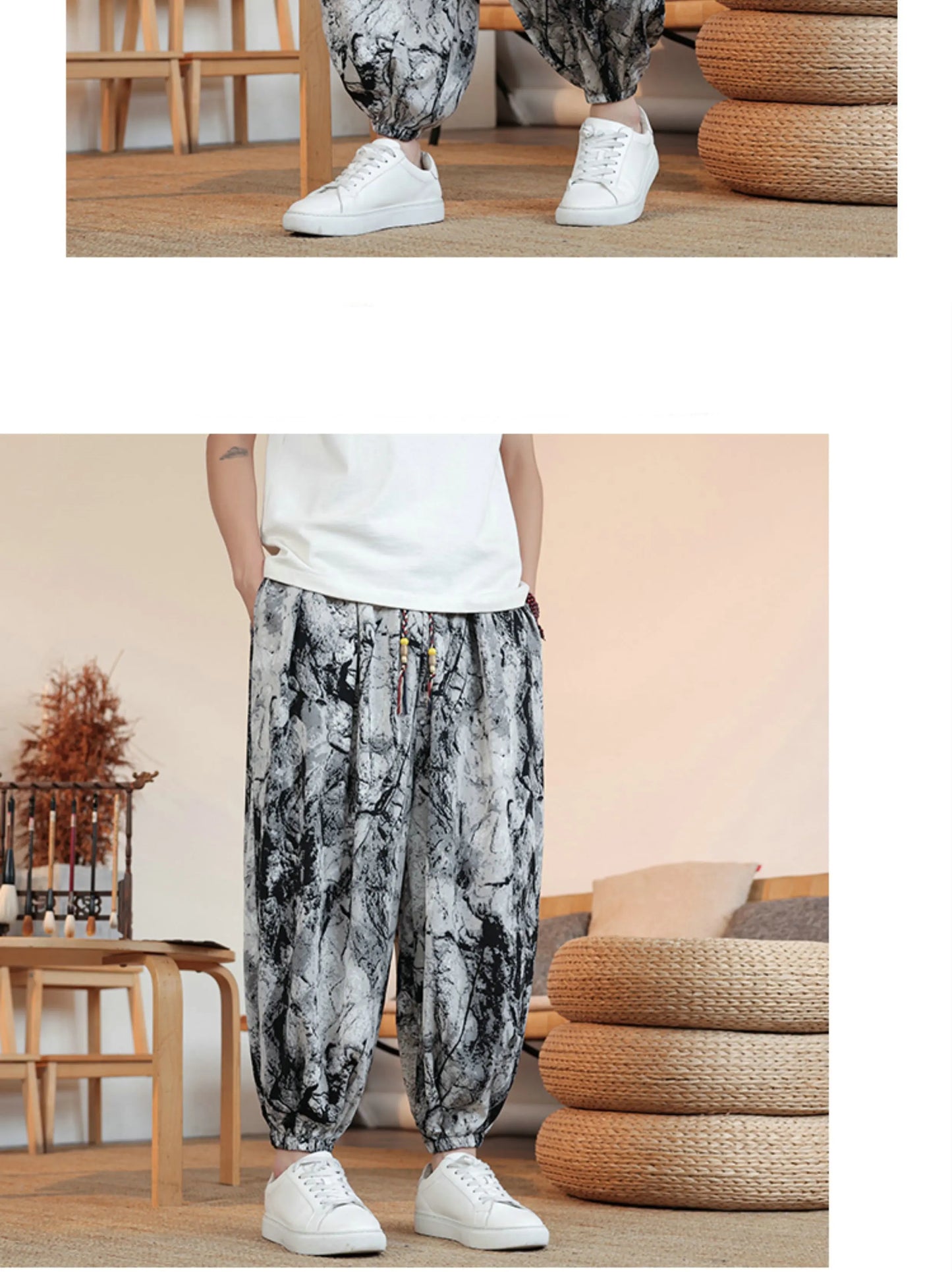Summer Men Wide-leg Pants Male Retro Harem Pants Mens Hiphop Streetwear Harajuku Style Casual Pants Women Jogging Trousers