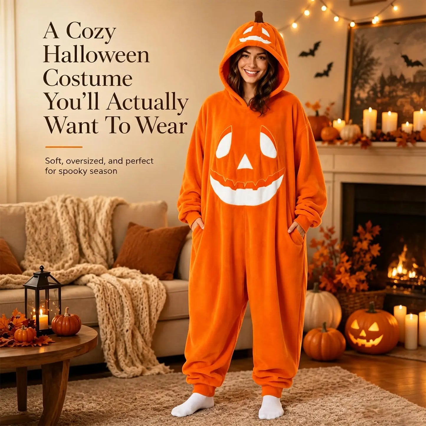 Halloween Pumpkin Costume Soft Breathable Hooded Jumpsuit Halloween Pumpkin Hooded Jumpsuit For Cosplay Concert Party Home