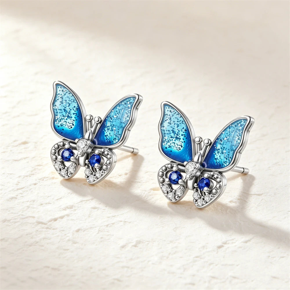 925 Sterling Silver Butterfly Flower Bee Lilac Leaf Zircon Earrings Suitable for Daily Wear as Women's Jewelry Holiday Gifts