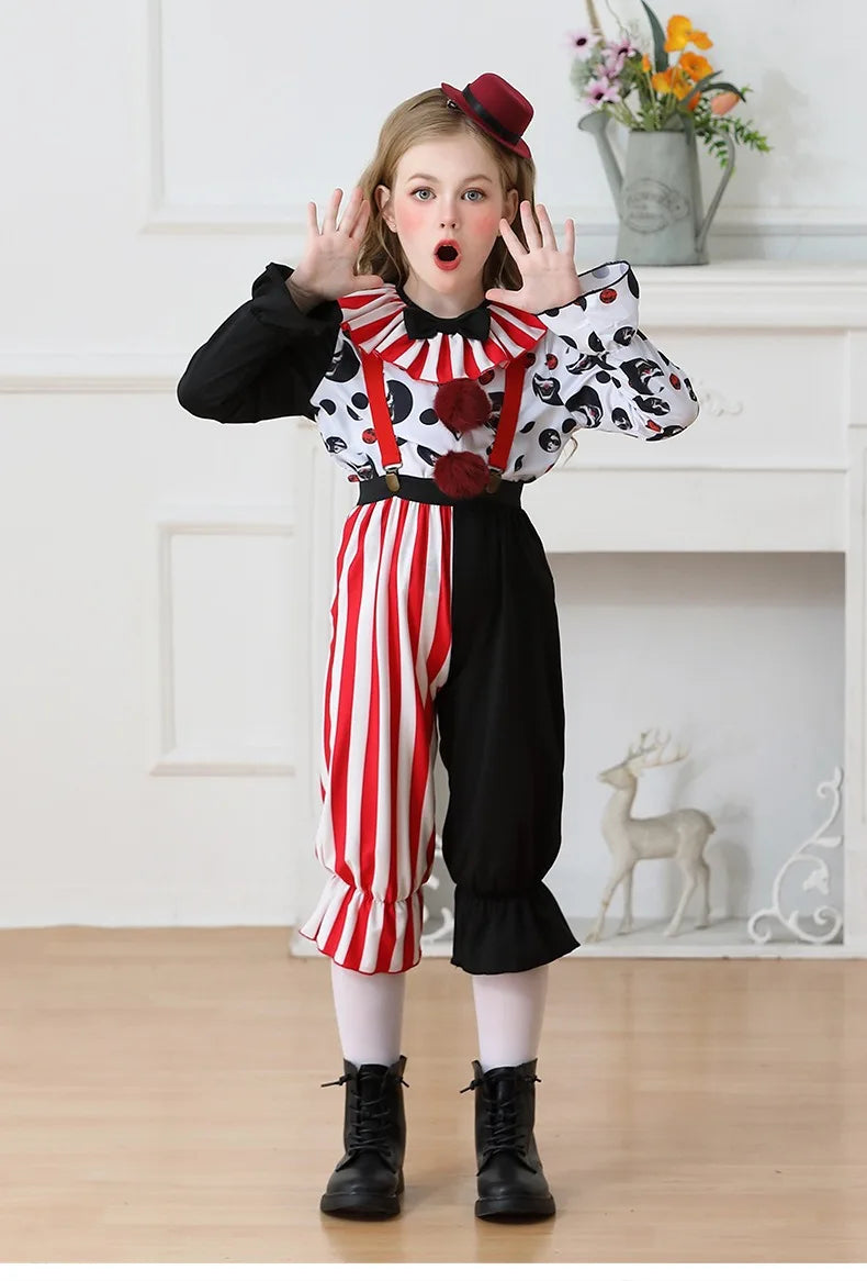 Halloween Cosplay Costumes Horror Clown Dresses Pants Headwear Clothes Sets Carnival Theme Party Role Playing Outfits for Girls