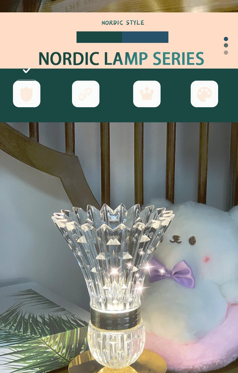 Modern Crystal Table Lamp Bedroom Bedside Light Touch Control Night Light Romantic Ambient Lamp For Home Decor