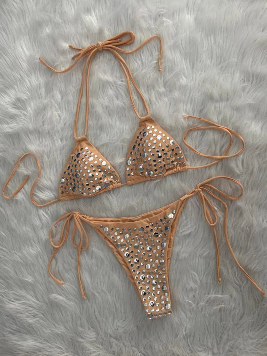 2026 Metallic Sequins Halter Bikini Women Swimsuit Female Swimwear Two Pieces Bikini Set Bather Bathing Suit Swim Lady Beachwear