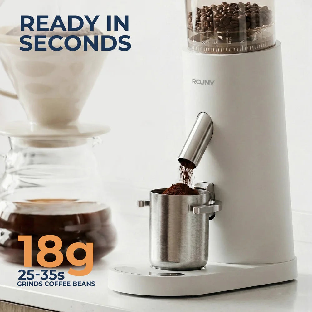 ROUNY Cordless Portable Rechargeable Coffee Grinder for Home & Travel, 60 Settings, 41mm Stainless Steel Burr, LED Touch