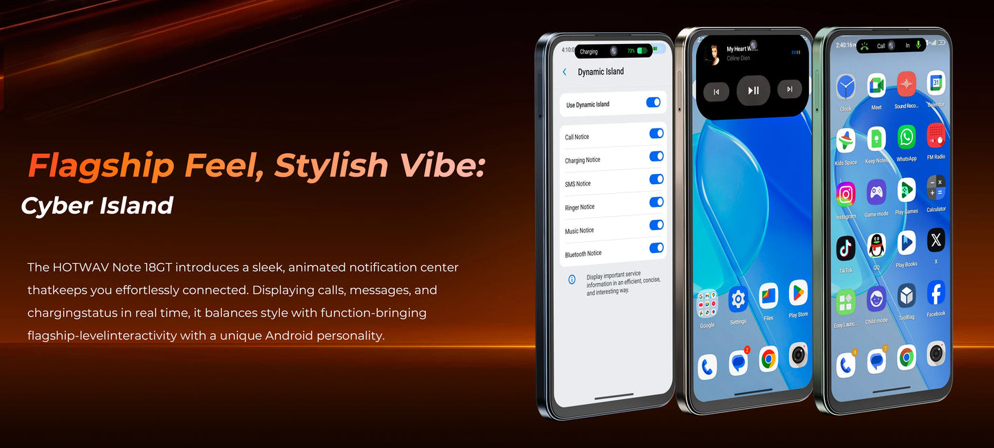 HOTWAV Note 18 GT Smart Phone 7.2'' 120Hz 8.6mm Ultra-Thin Mobilephone 8GB RAM 256GB ROM 6200mAh Battery Android 15 Cellphone