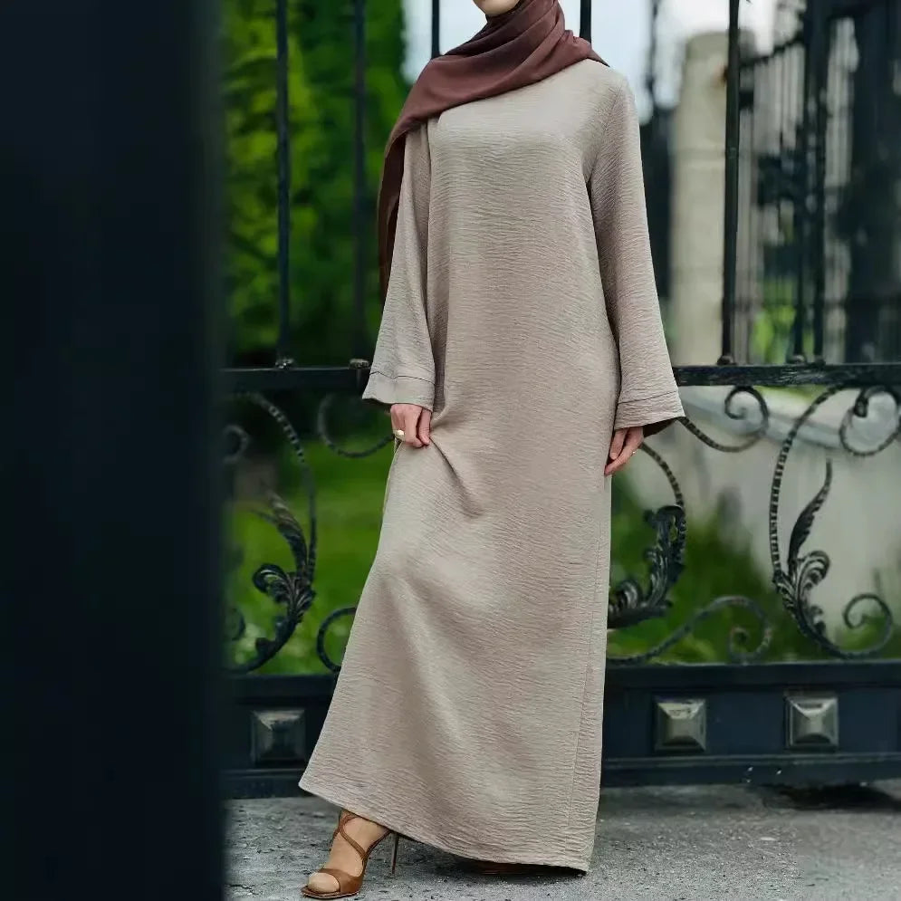 Cross-Border Muslim Women's Autumn Winter Dress Middle East Dubai Turkey Long Sleeve Midi Dress Modest Fashion Islamic Dress