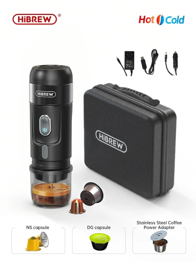 HiBREW Portable Coffee Machine Expresso Coffee Maker Fit Nexpresso Capsule Coffee Powder for Car Camping & Home Heat Water H4A